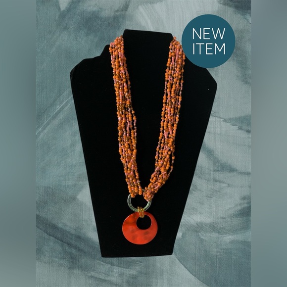 Jewelry - Orange Beaded Necklace with Pendant